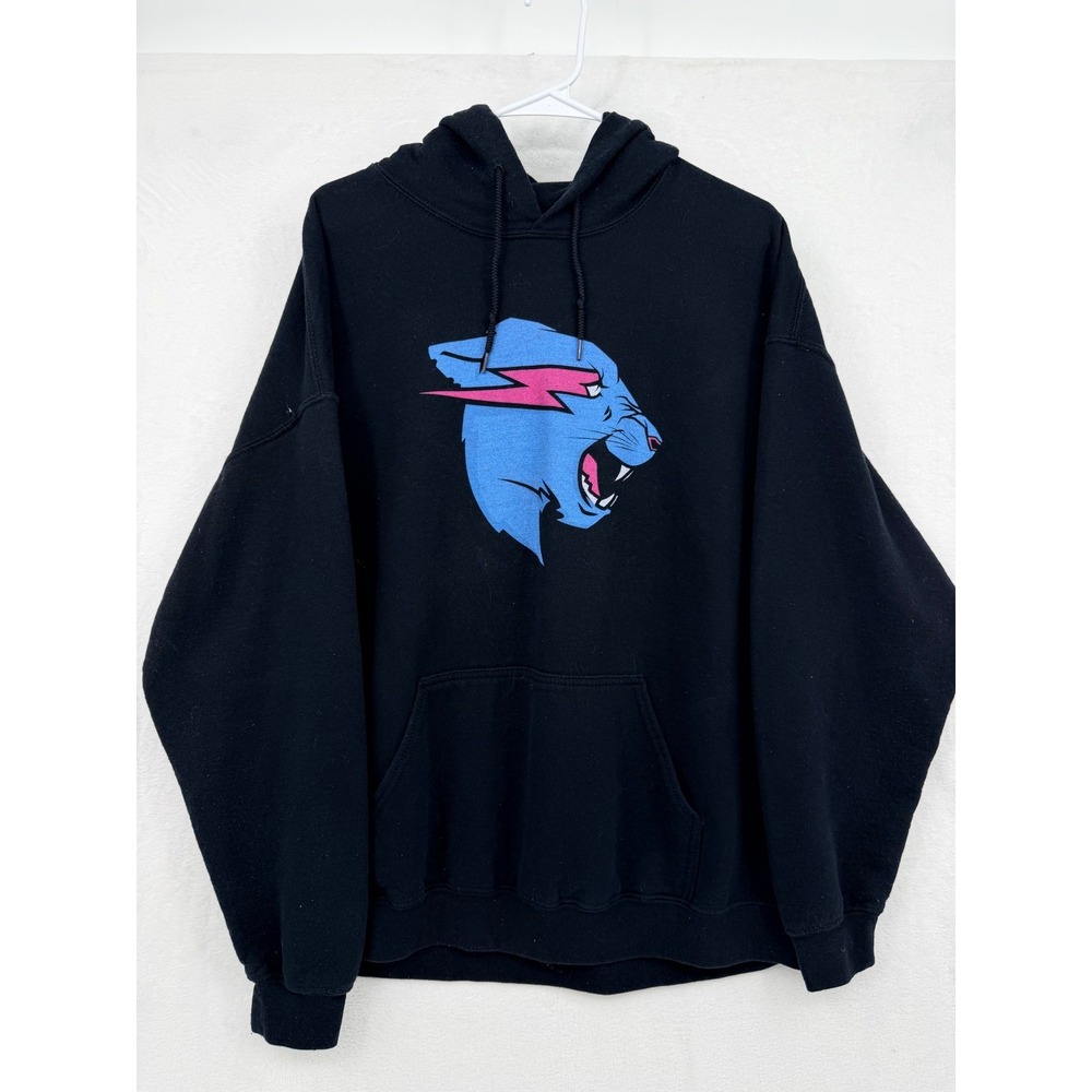 MrBeast Gildan Heavy Blend Black Hoodie XL Blue Panther Logo Pullover YouTuber